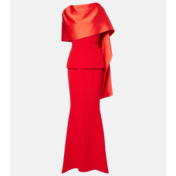 SAFIYAA EVANGELINA CAPED CREPE GOWN RED - Picture 5 of 13